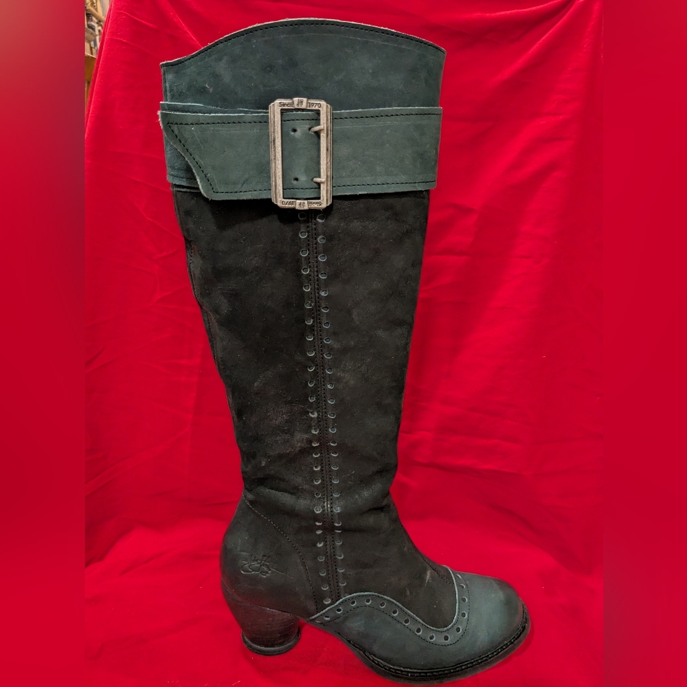 Fluevog Sainsbury Knee High Boots In Black And Green